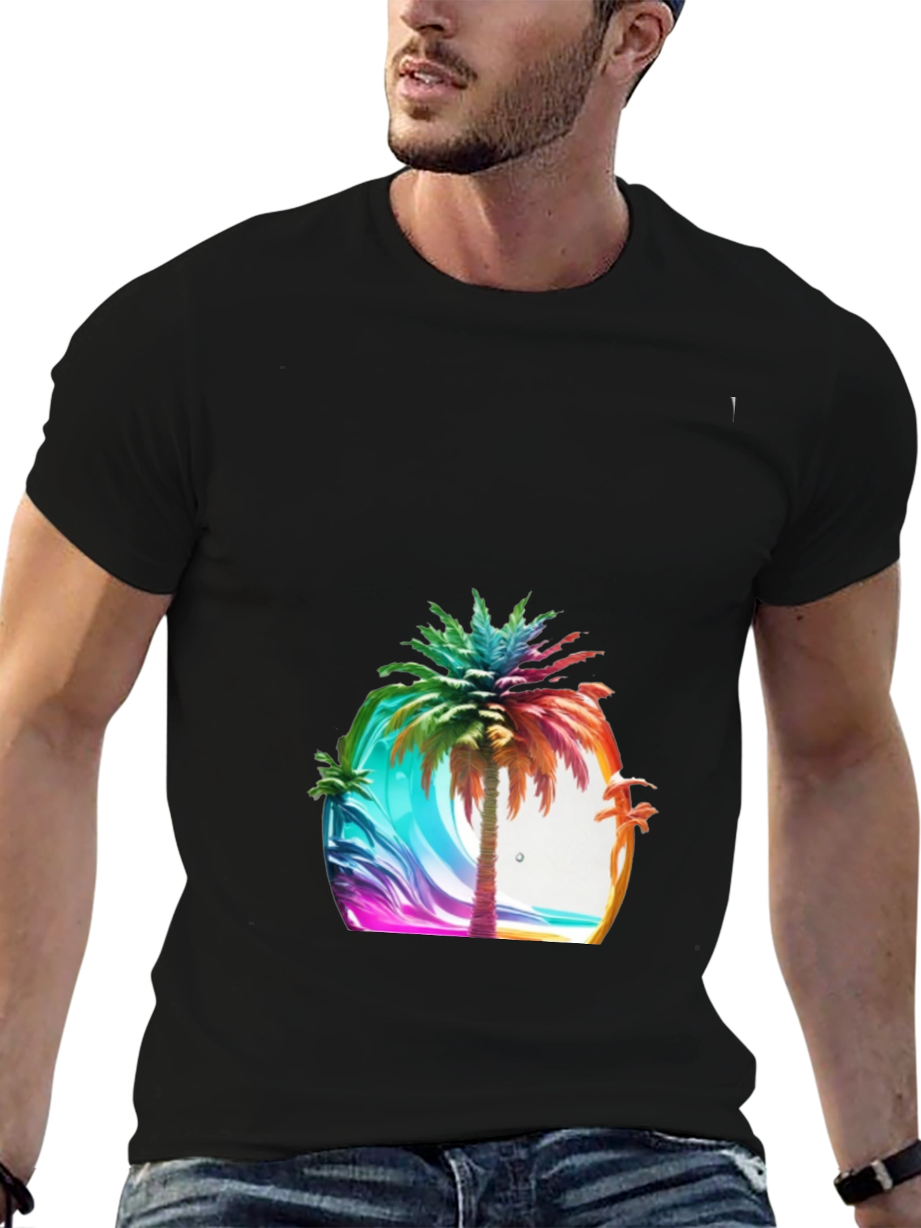 Vibrant Palm Tree Graphic Tee - Island Vibes