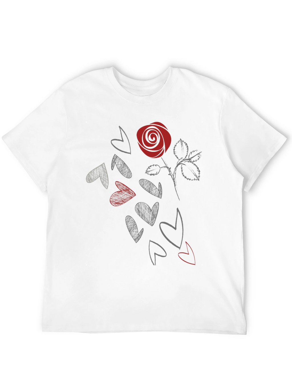 Rose & Hearts Graphic Tee - Stylish Black T-Shirt