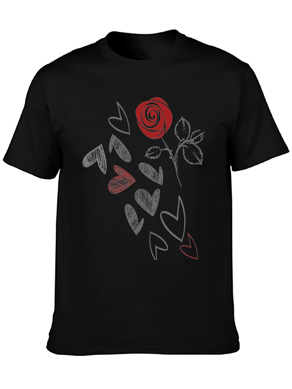 Rose & Hearts Graphic Tee - Stylish Black T-Shirt