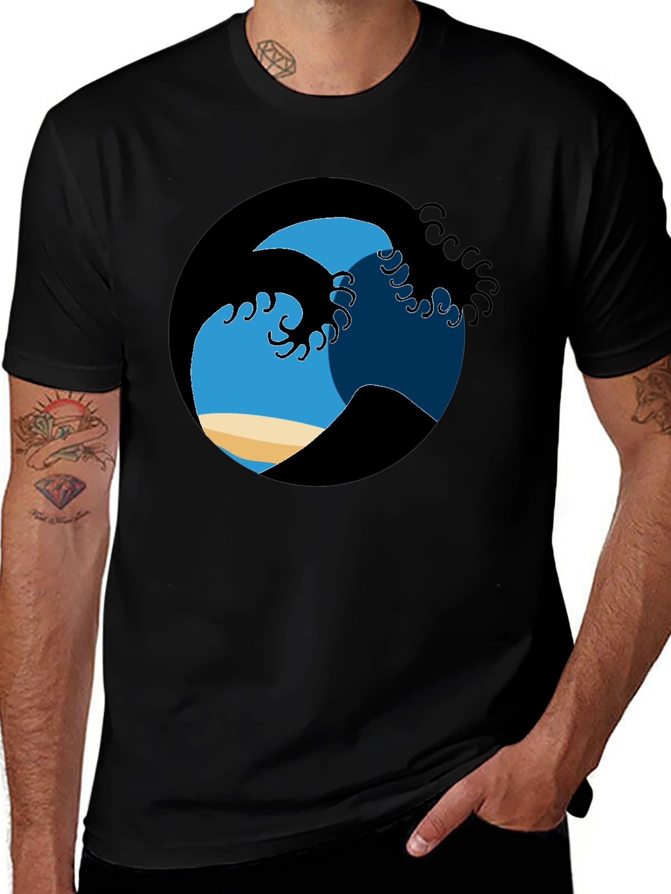 Ocean Wave Graphic Tee - Black