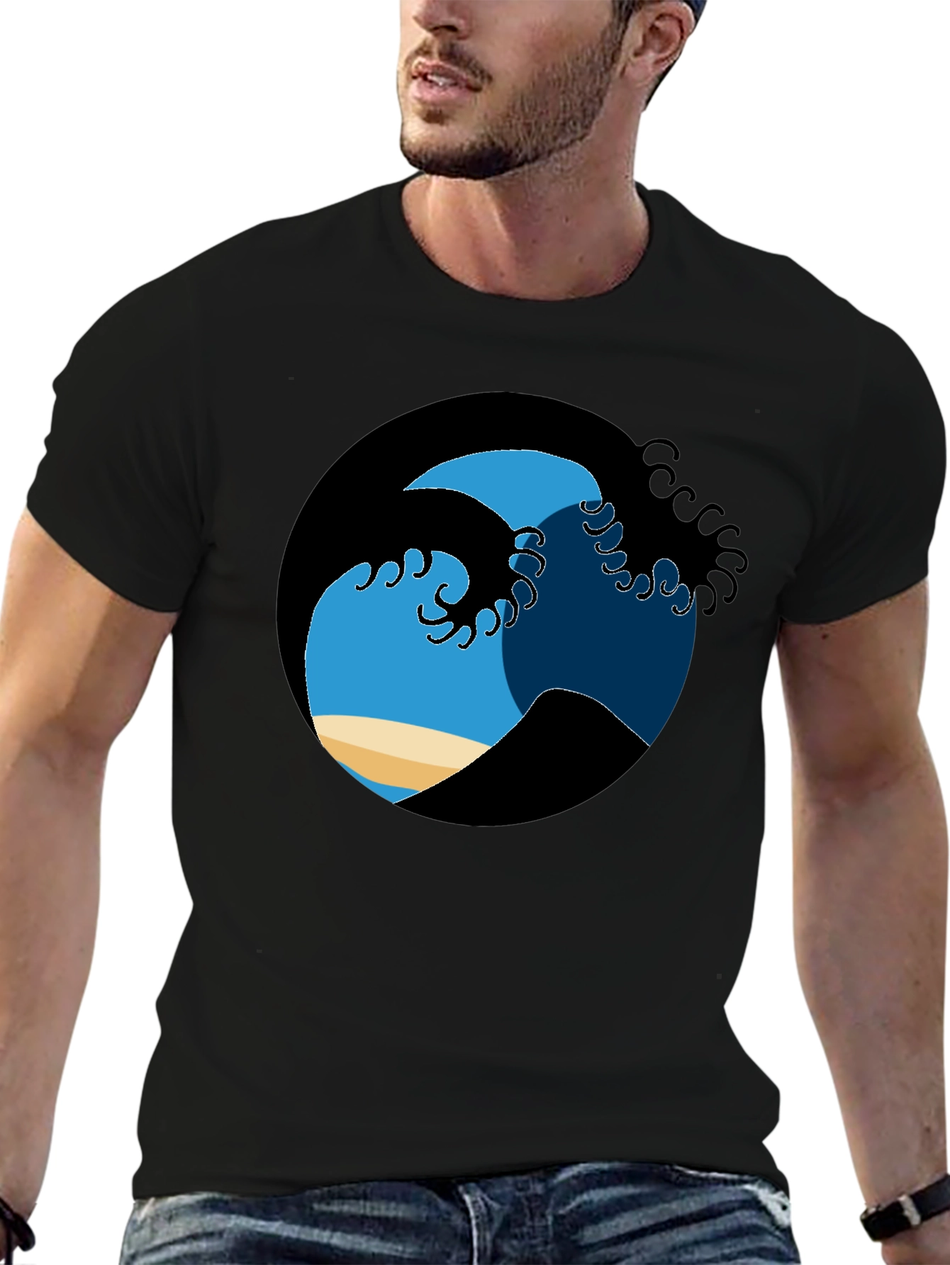 Ocean Wave Graphic Tee - Black