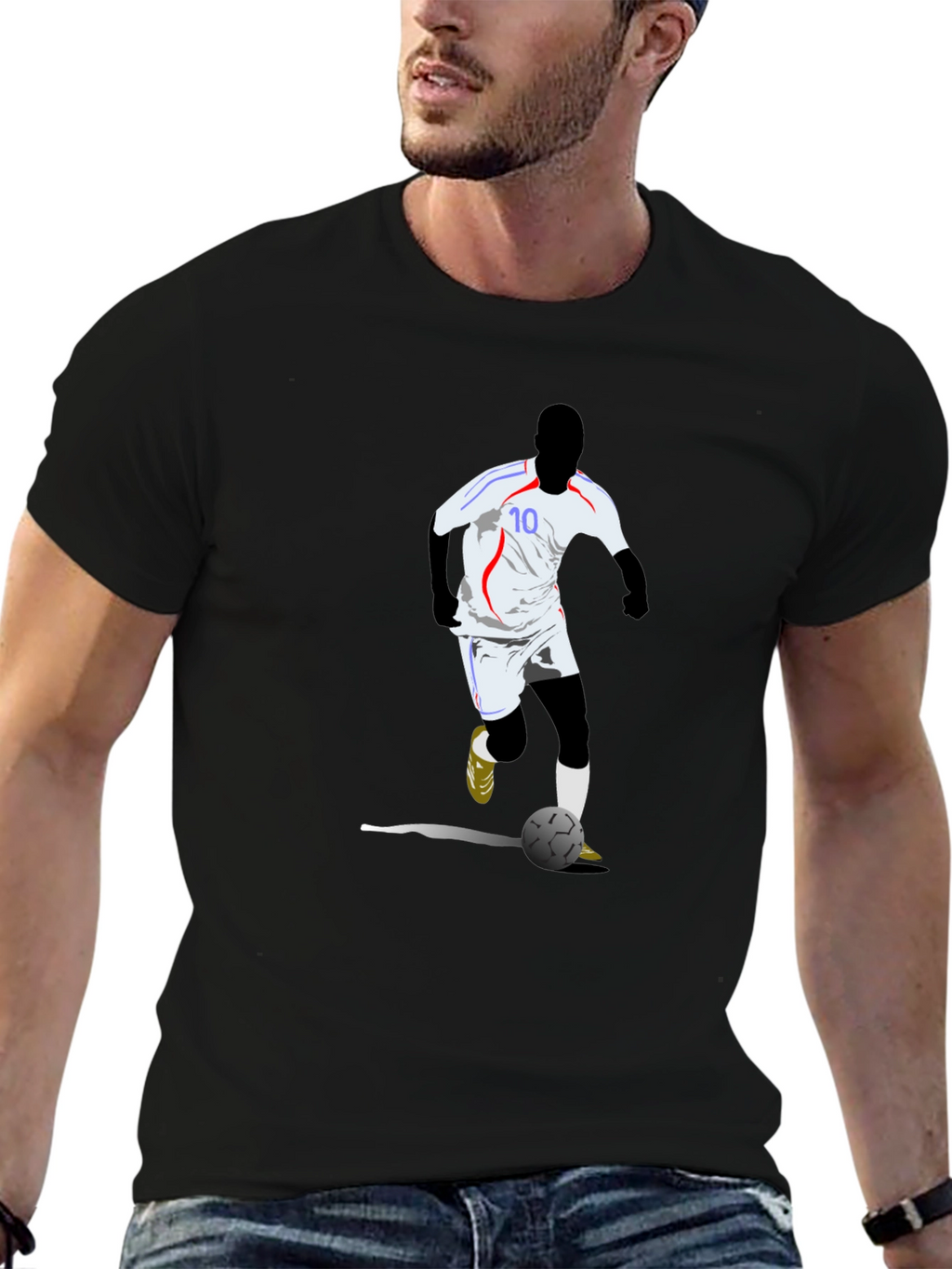 Soccer Player Graphic Tee - Black Cotton Blend