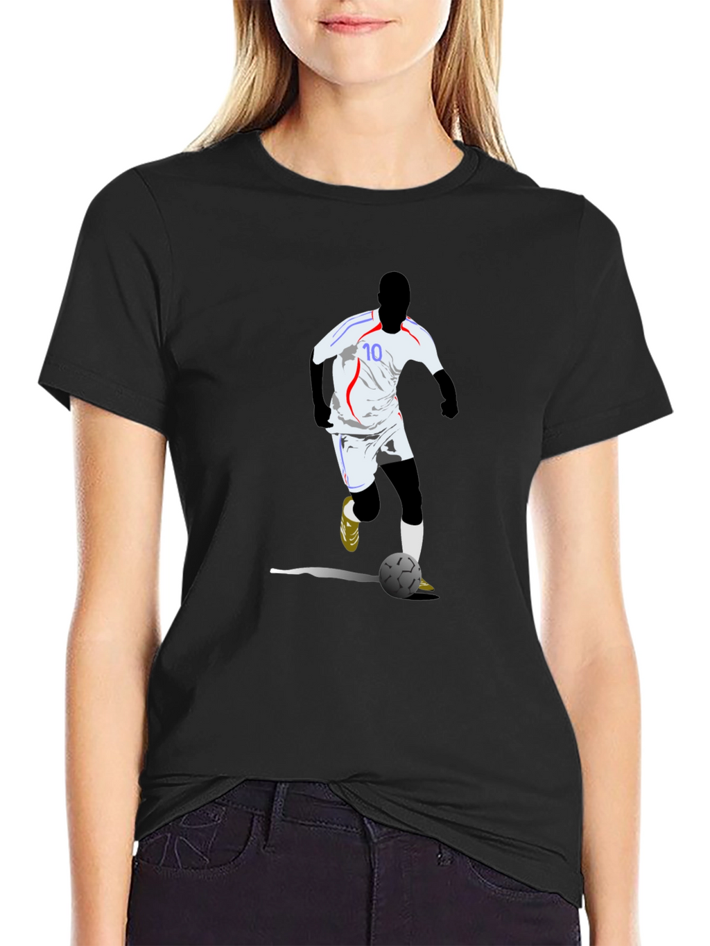 Soccer Player Graphic Tee - Black Cotton Blend