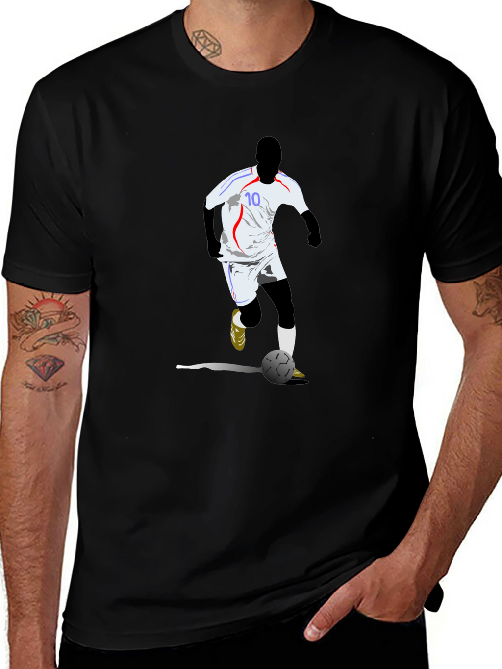 Soccer Player Graphic Tee - Black Cotton Blend