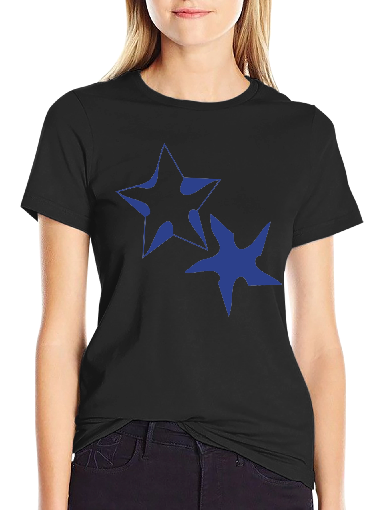 Abstract Star Graphic Tee - Casual Black T-Shirt