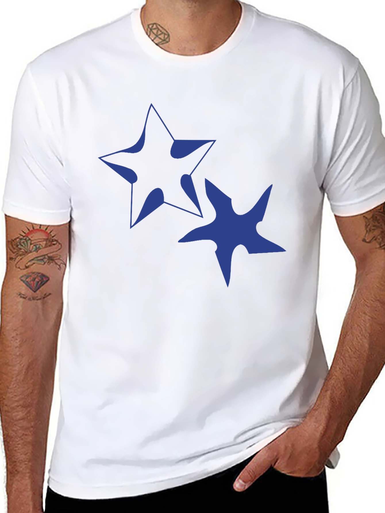 Abstract Star Graphic Tee - Casual Black T-Shirt