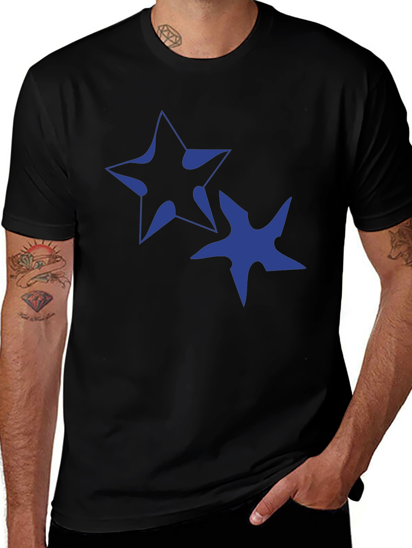 Abstract Star Graphic Tee - Casual Black T-Shirt