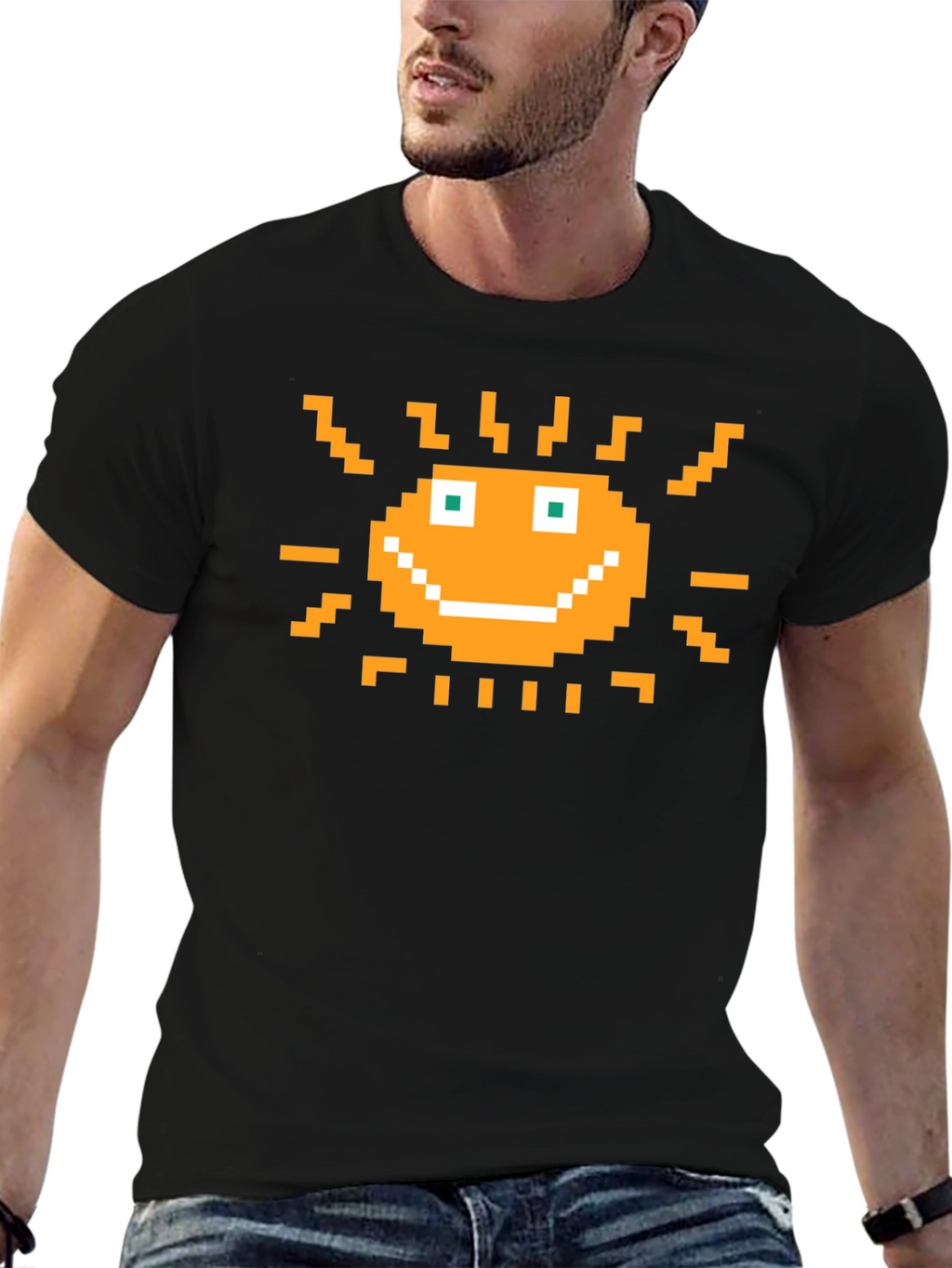 Pixel Art Sun Graphic Tee - Retro Gaming Style