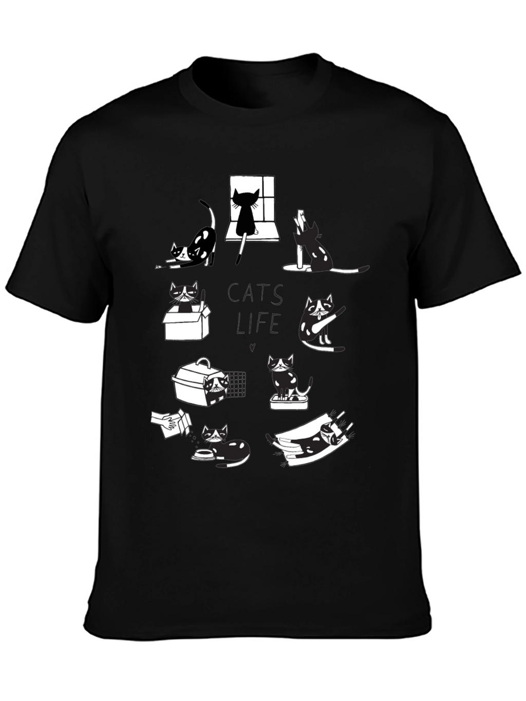 Cats Life Black Graphic T-Shirt