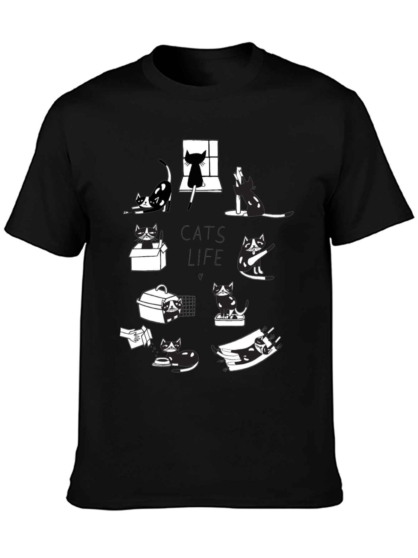 Cats Life Black Graphic T-Shirt