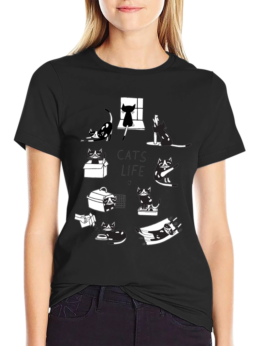 Cats Life Black Graphic T-Shirt