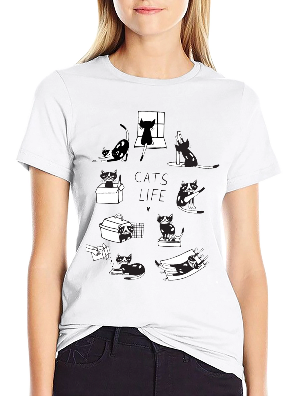Cats Life Black Graphic T-Shirt