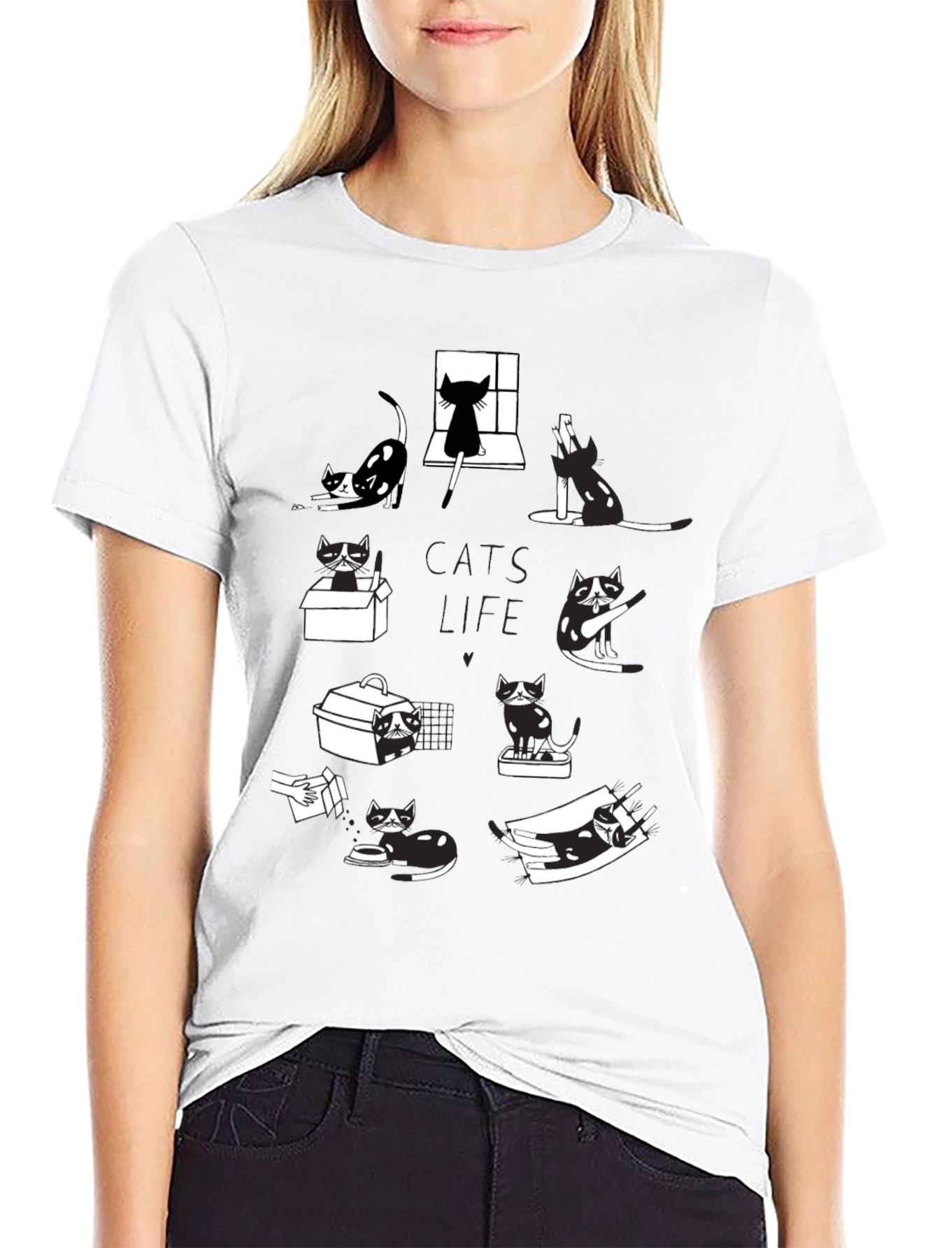 Cats Life Black Graphic T-Shirt
