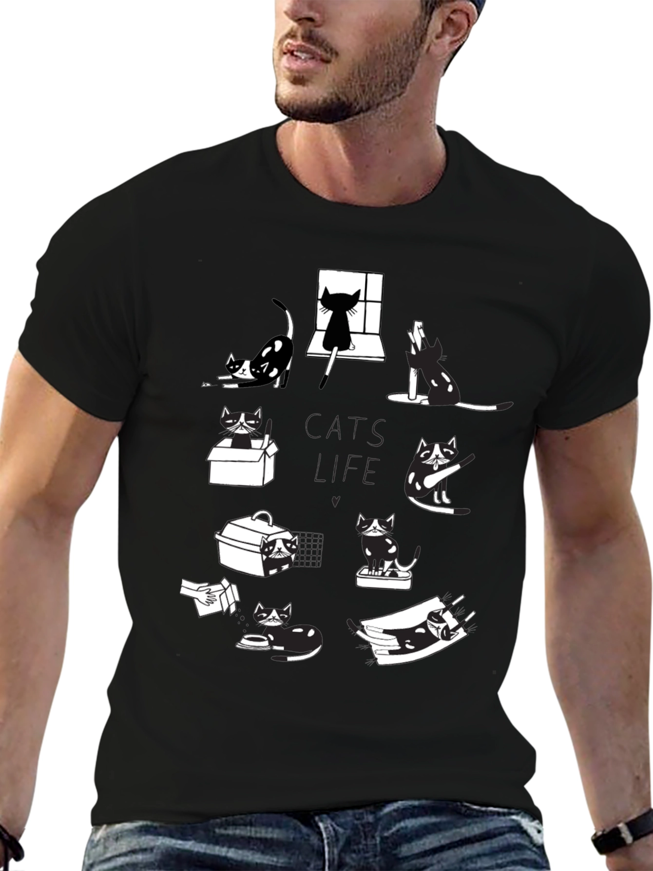 Cats Life Black Graphic T-Shirt