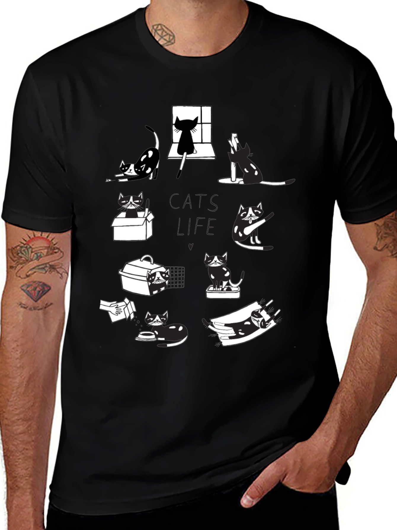 Cats Life Black Graphic T-Shirt