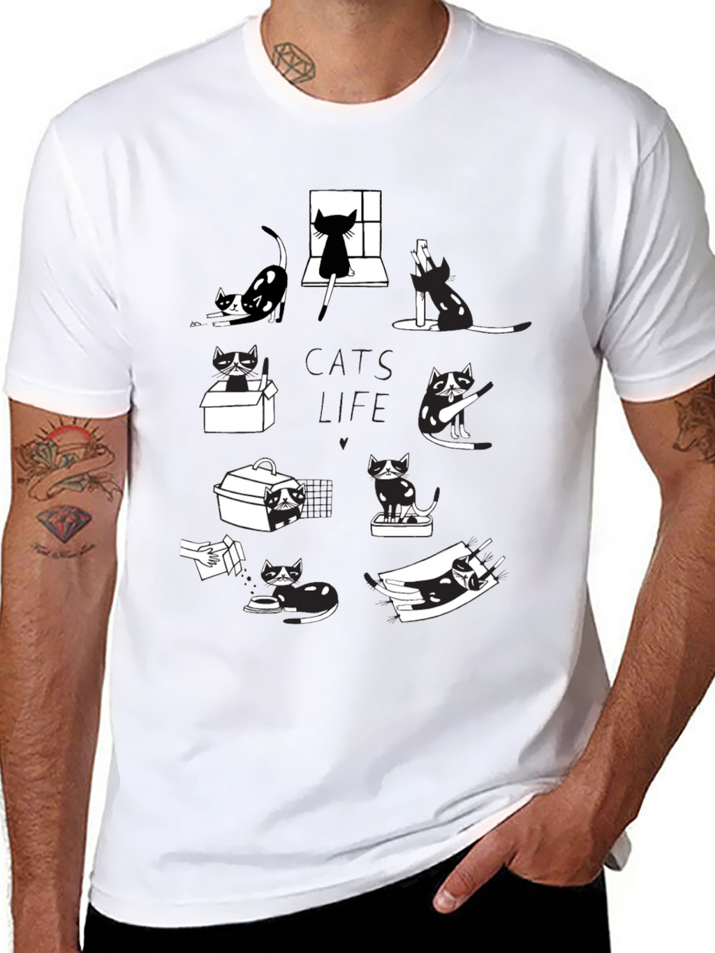 Cats Life Black Graphic T-Shirt