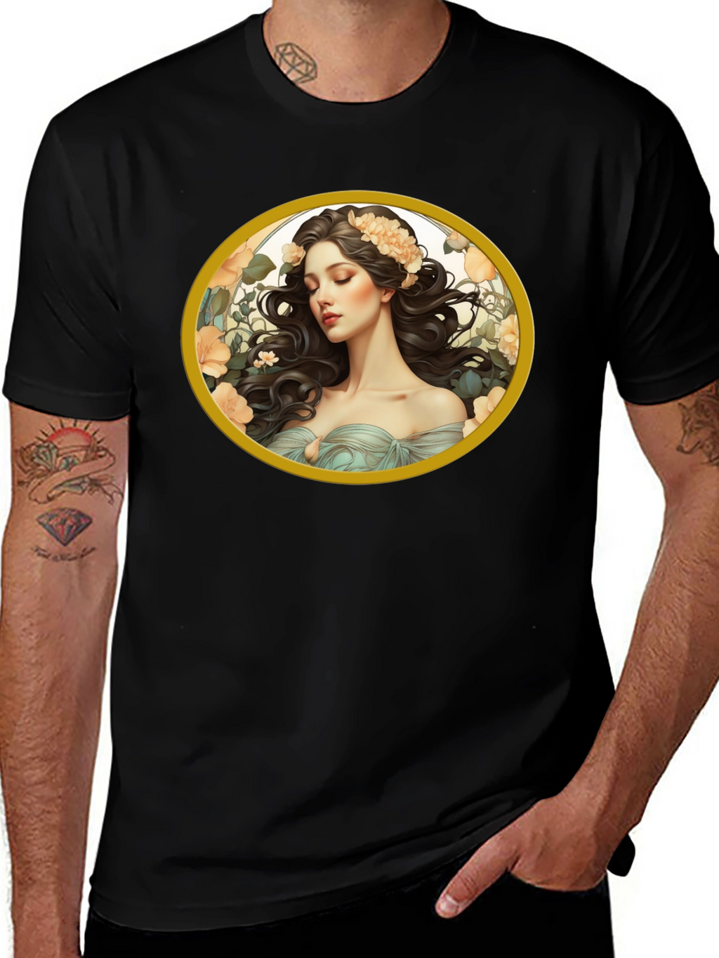 Floral Maiden Graphic Black T-Shirt