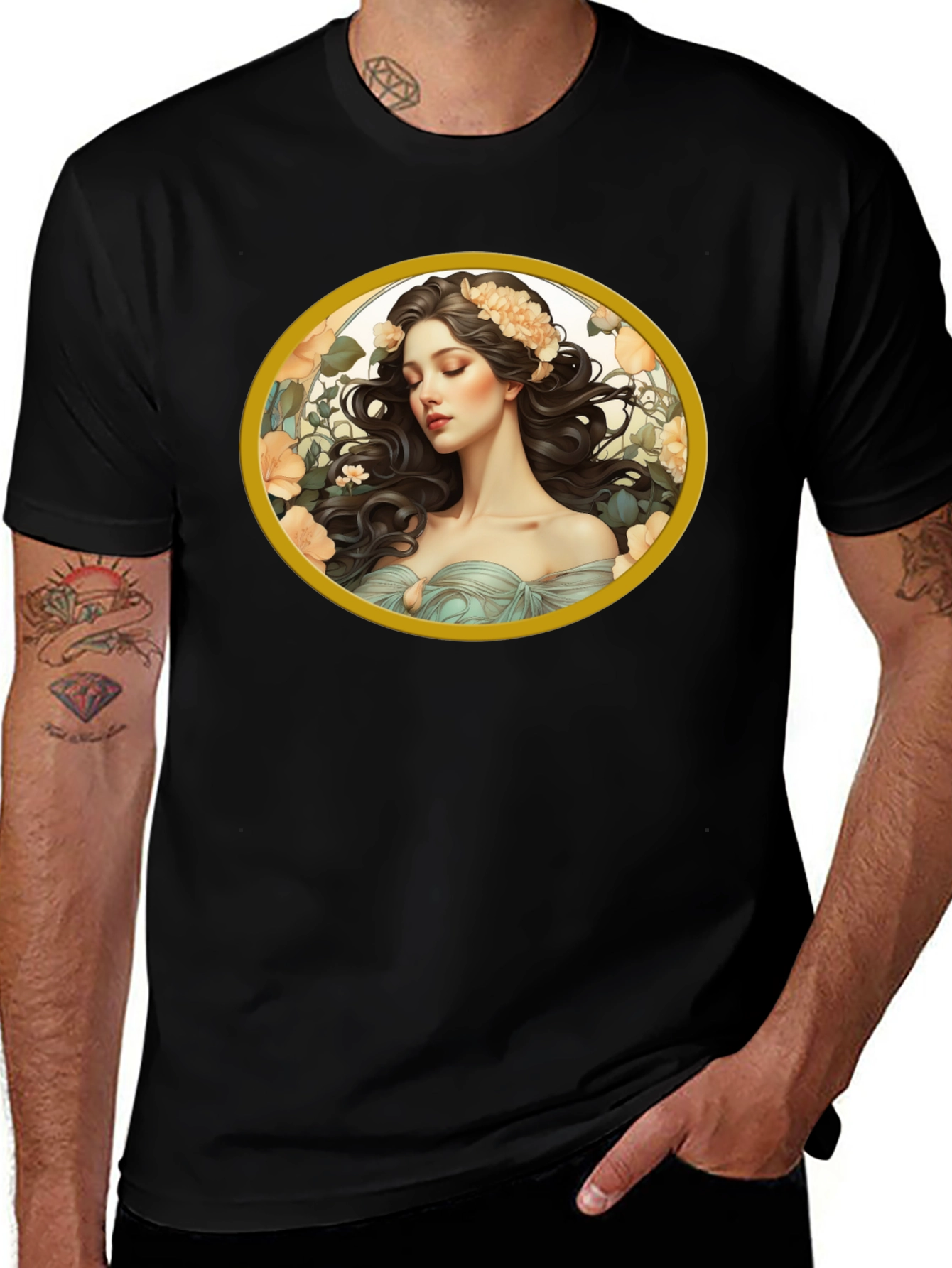 Floral Maiden Graphic Black T-Shirt