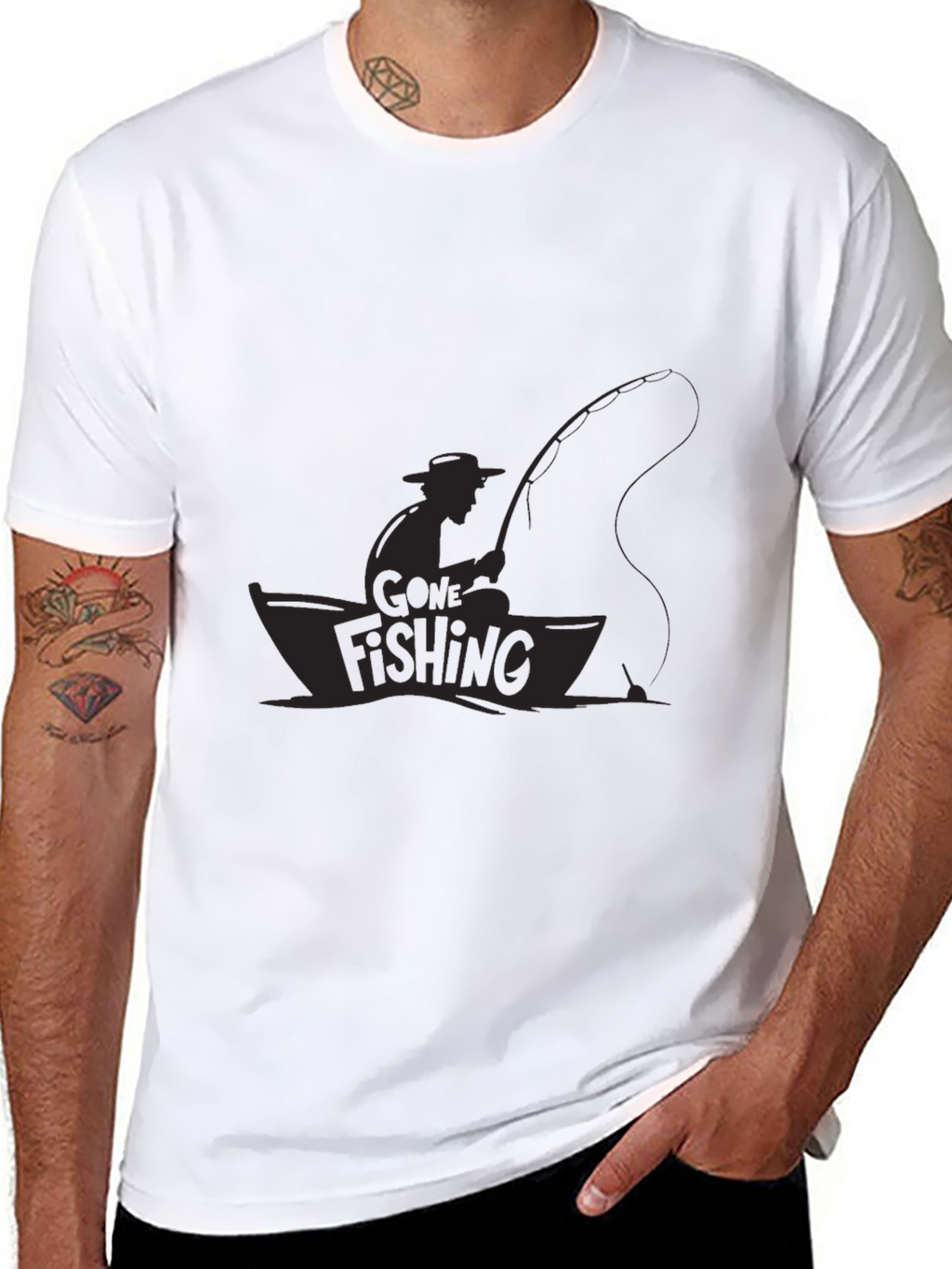 Mens Black Gone Fishing Graphic Tee