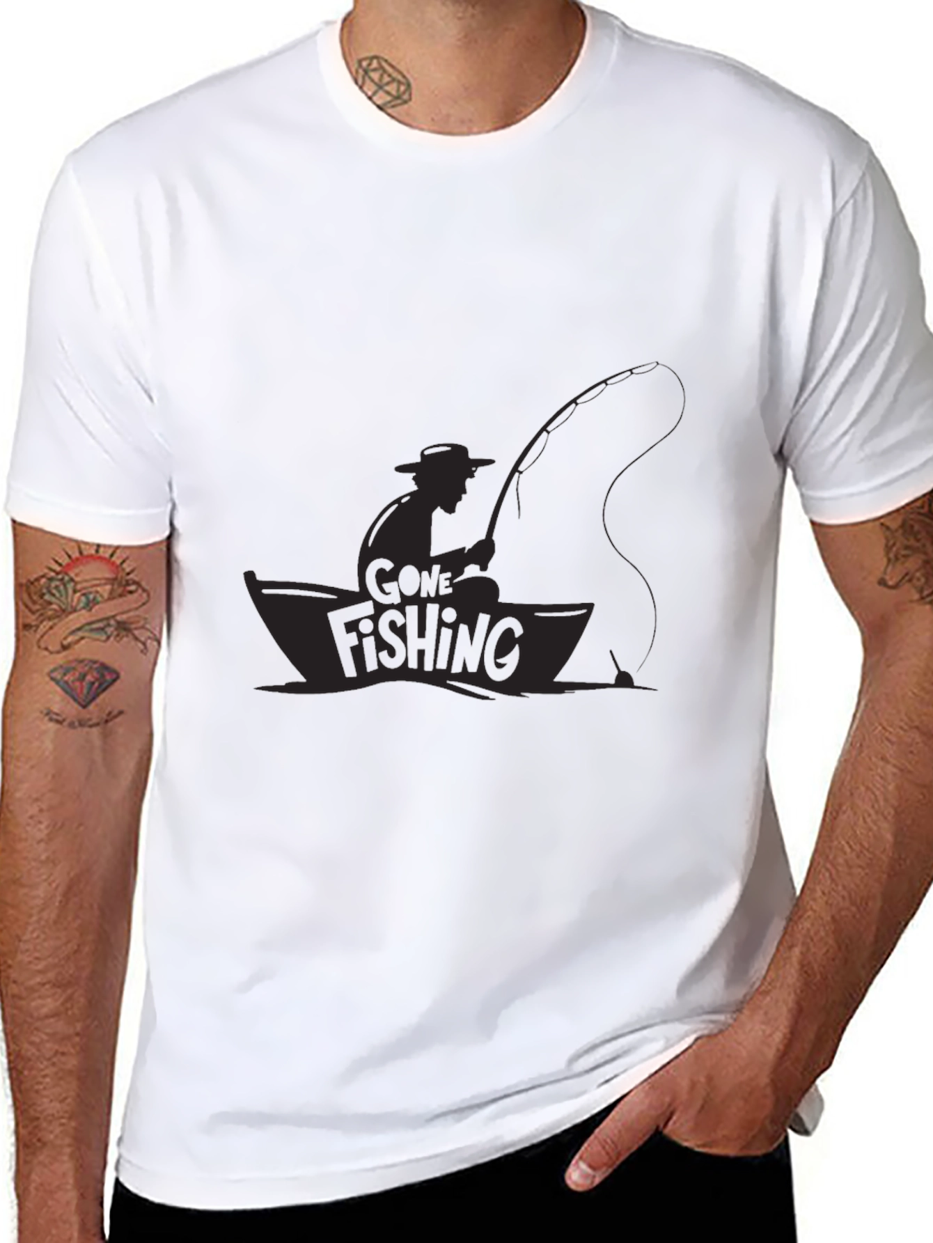 Mens Black Gone Fishing Graphic Tee