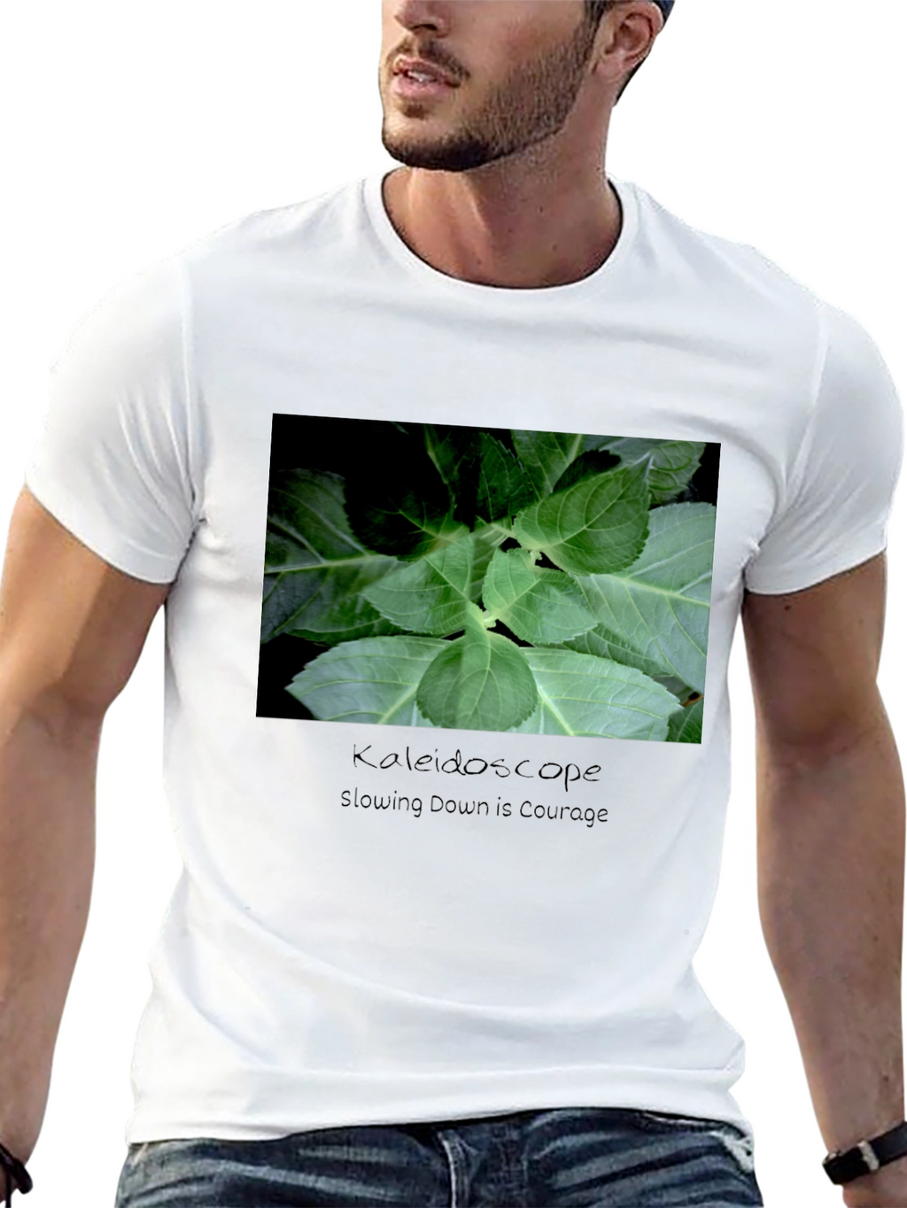 Kaleidoscope Leaf Print Black T-Shirt