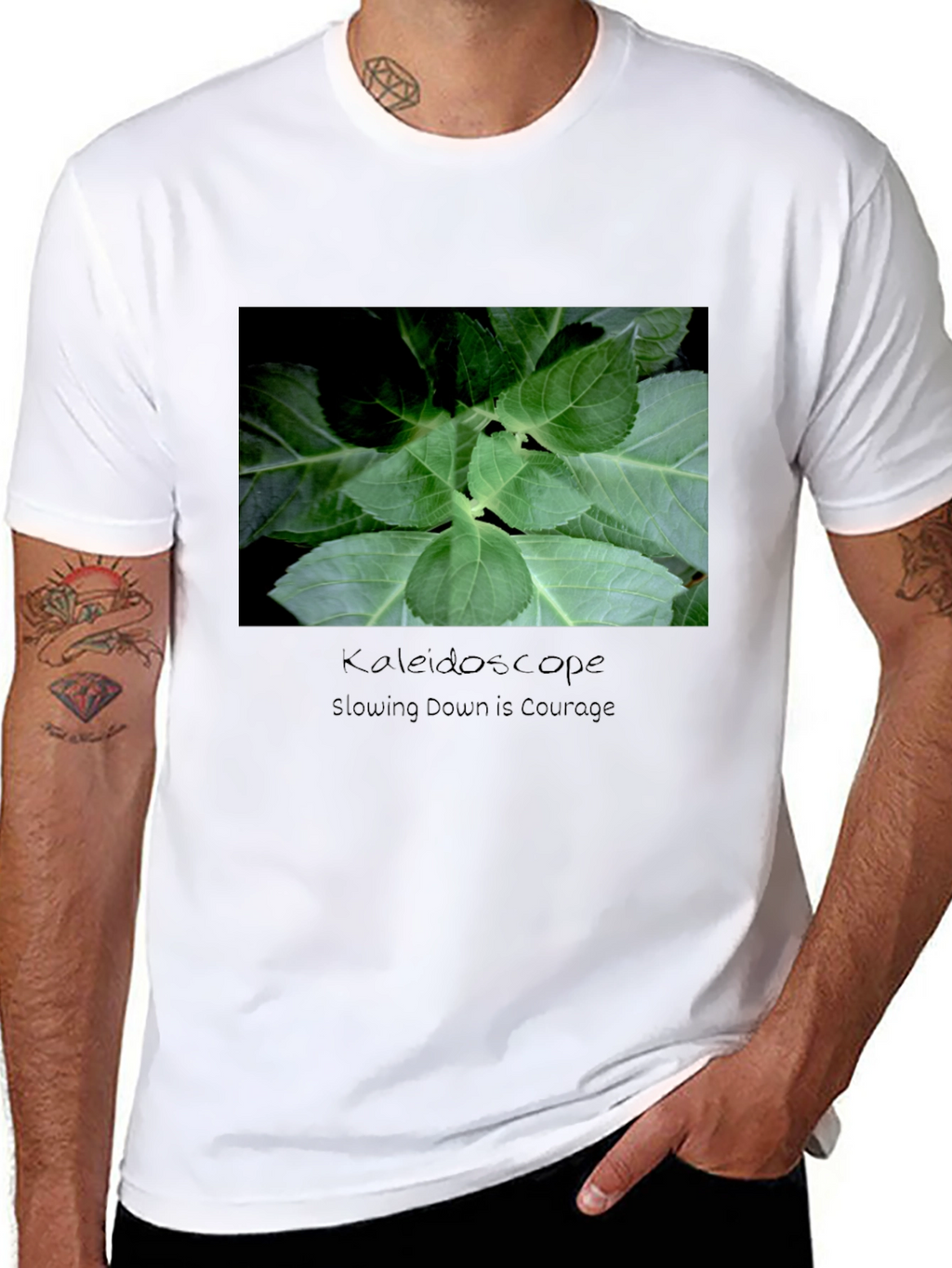 Kaleidoscope Leaf Print Black T-Shirt