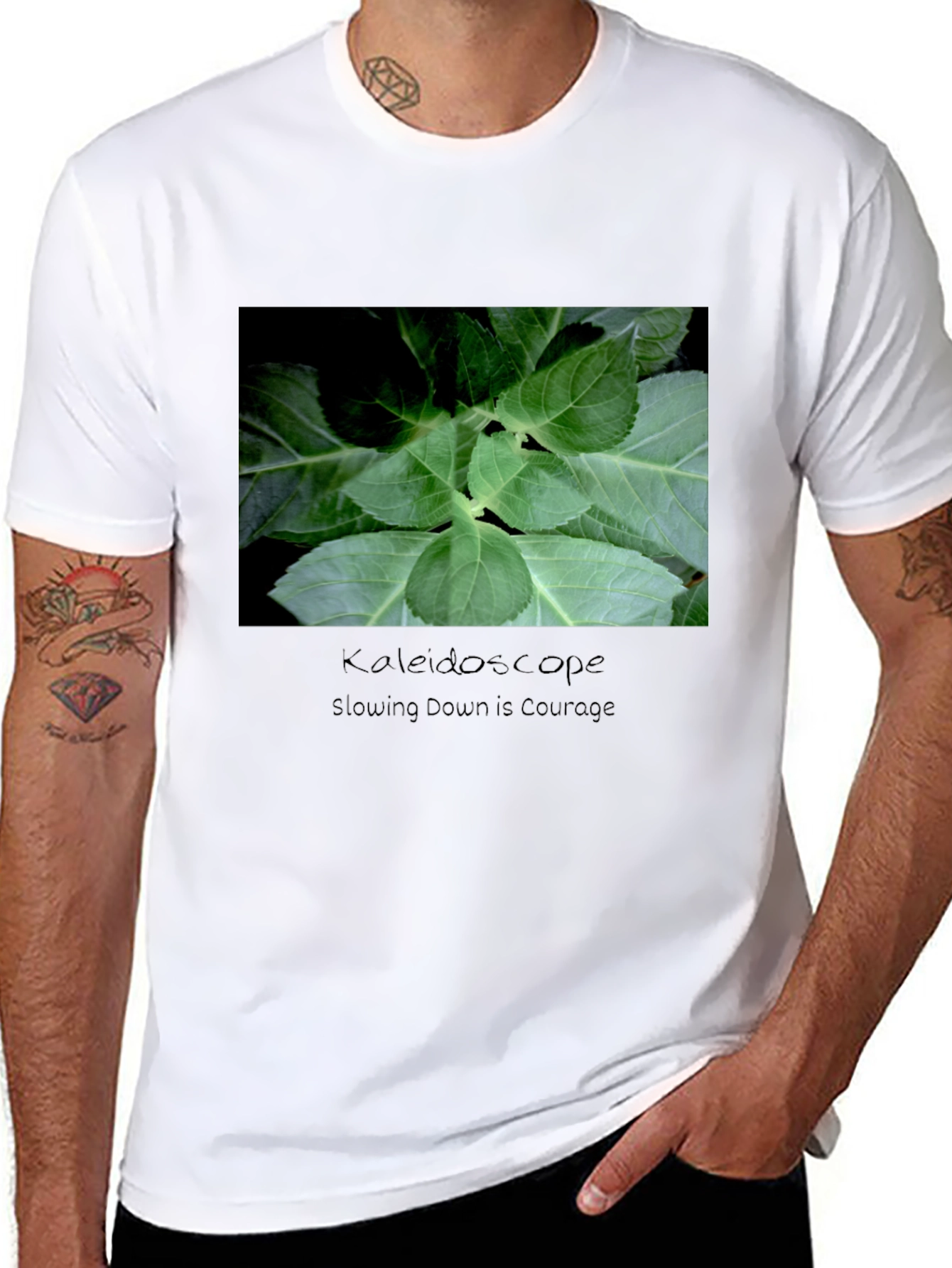 Kaleidoscope Leaf Print Black T-Shirt