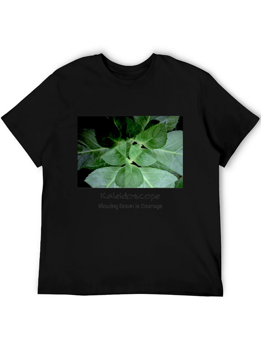 Kaleidoscope Leaf Print Black T-Shirt