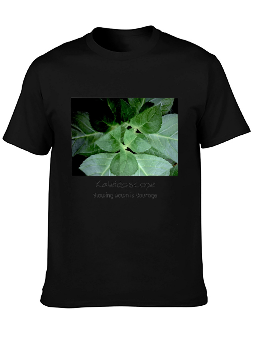 Kaleidoscope Leaf Print Black T-Shirt