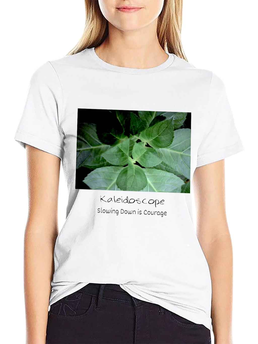 Kaleidoscope Leaf Print Black T-Shirt