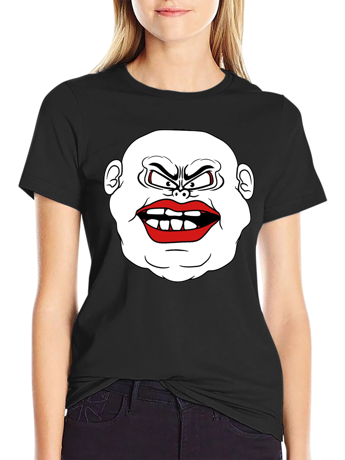 Mens Black T-Shirt with Cartoon Face Graphic