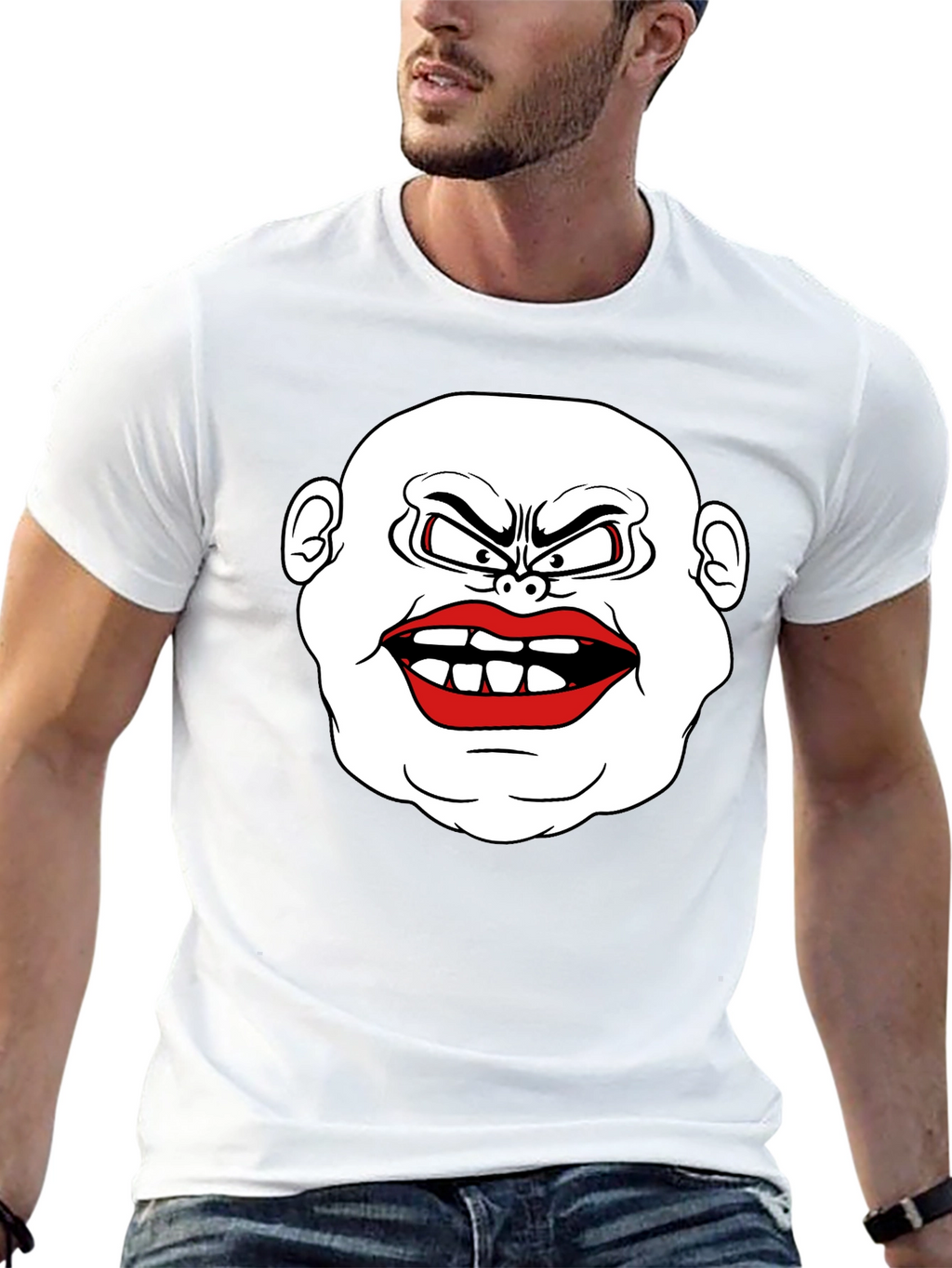 Mens Black T-Shirt with Cartoon Face Graphic