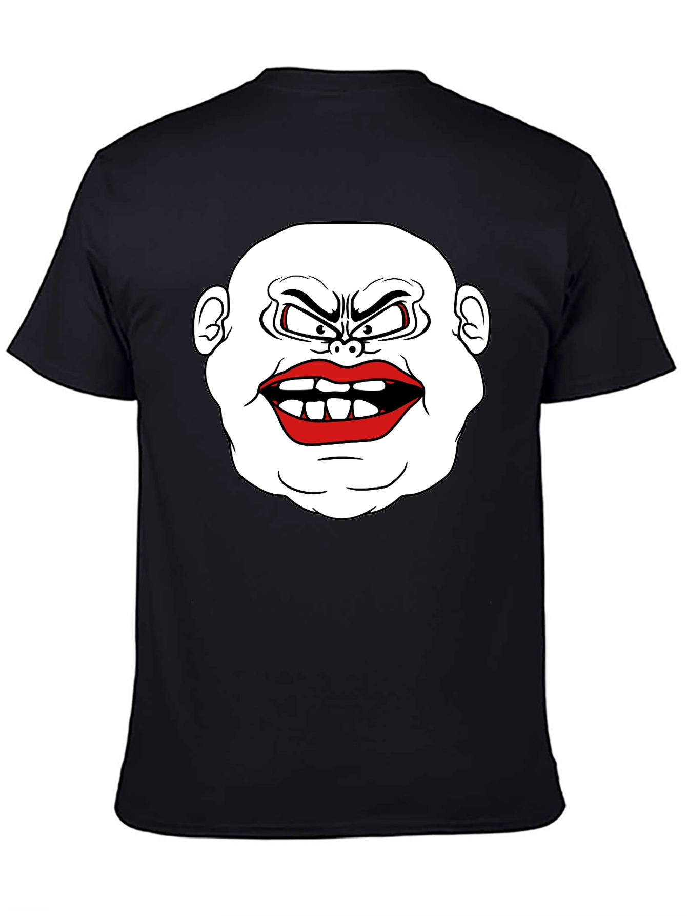 Mens Black T-Shirt with Cartoon Face Graphic