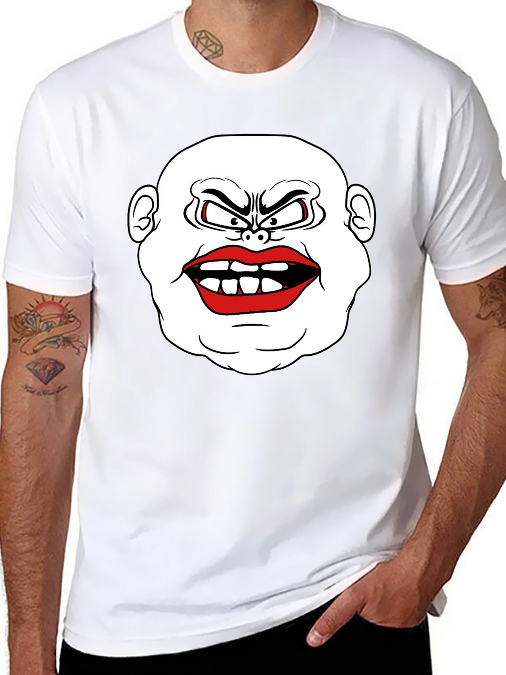 Mens Black T-Shirt with Cartoon Face Graphic