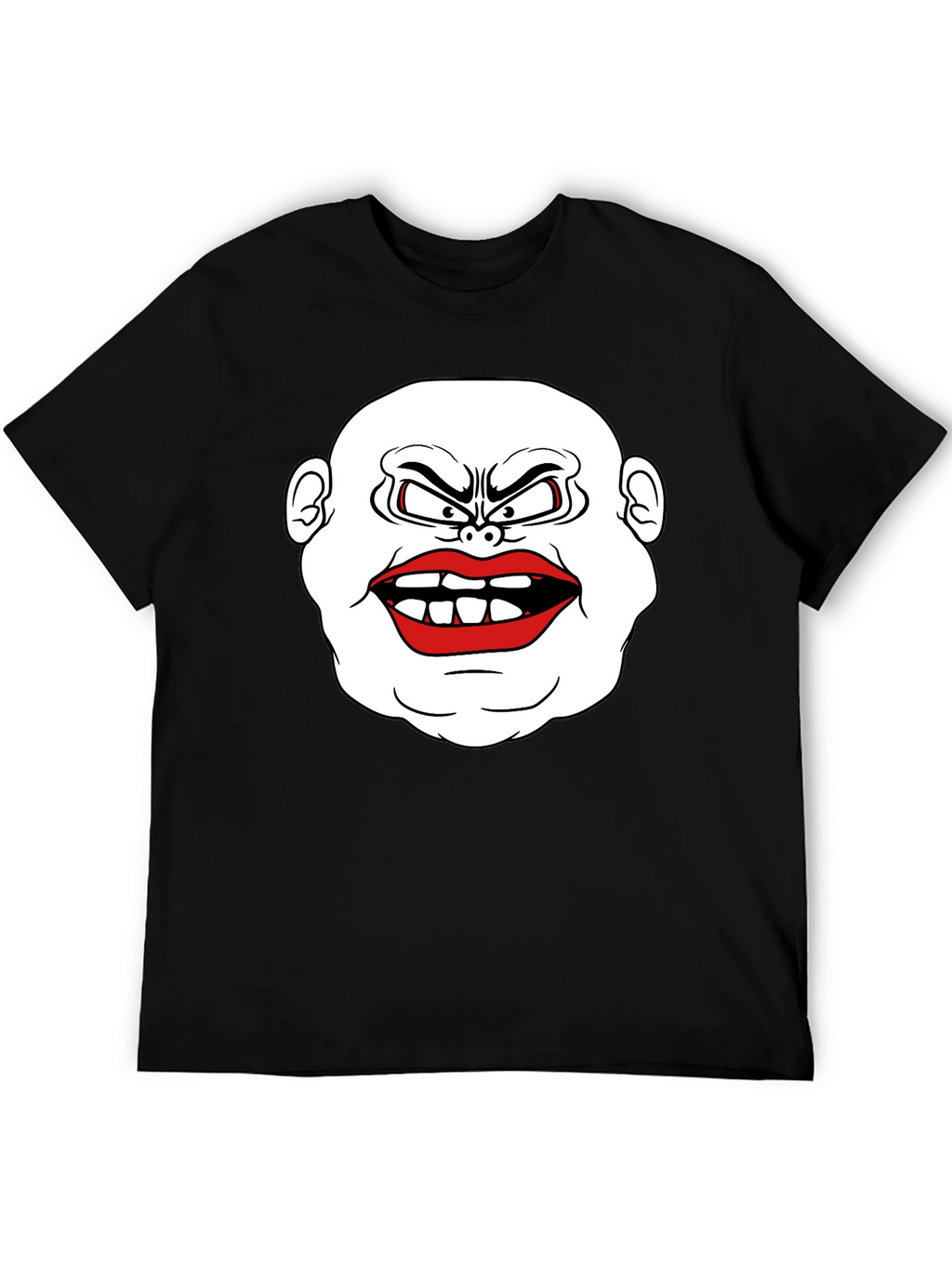 Mens Black T-Shirt with Cartoon Face Graphic
