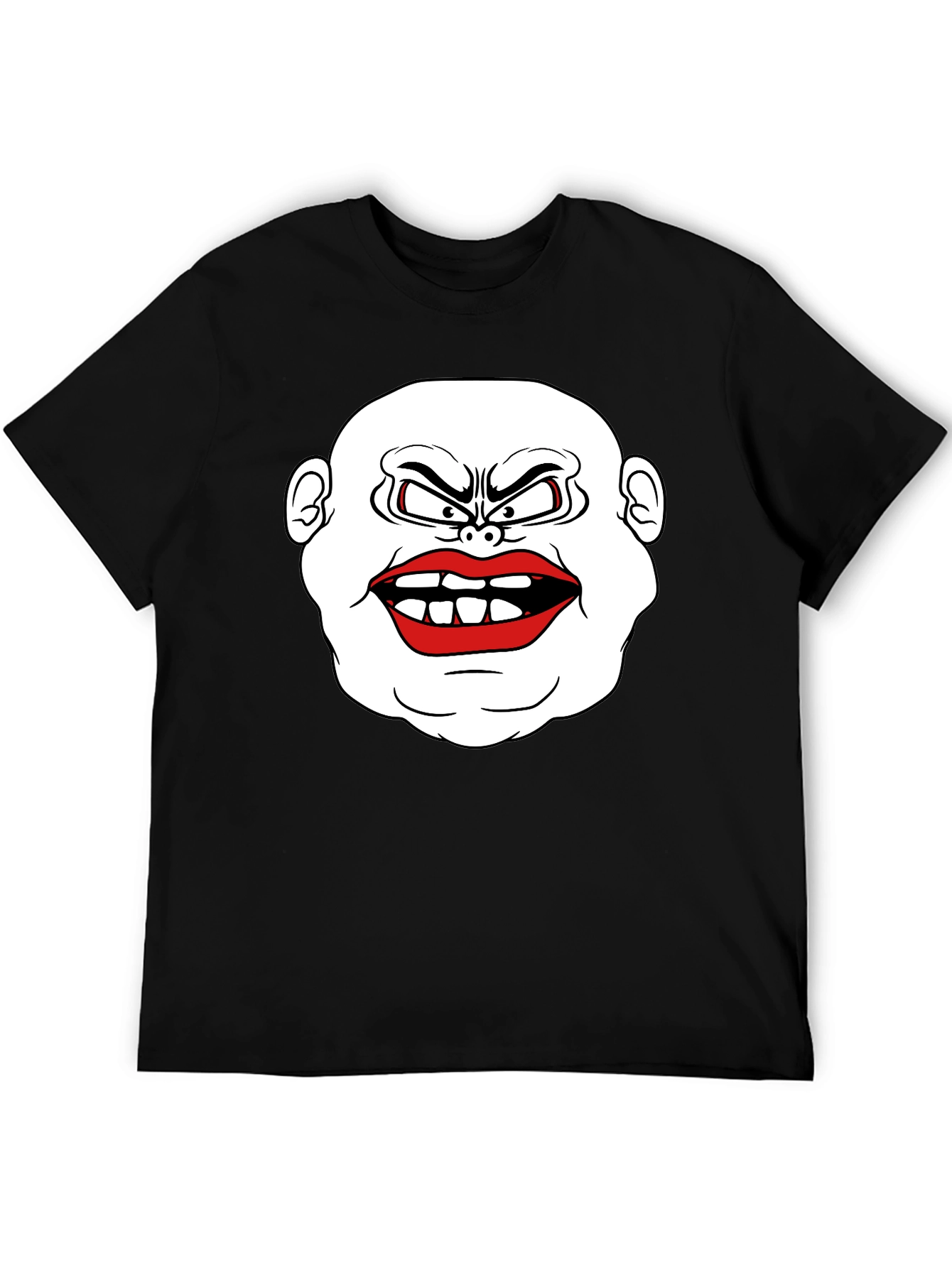 Mens Black T-Shirt with Cartoon Face Graphic