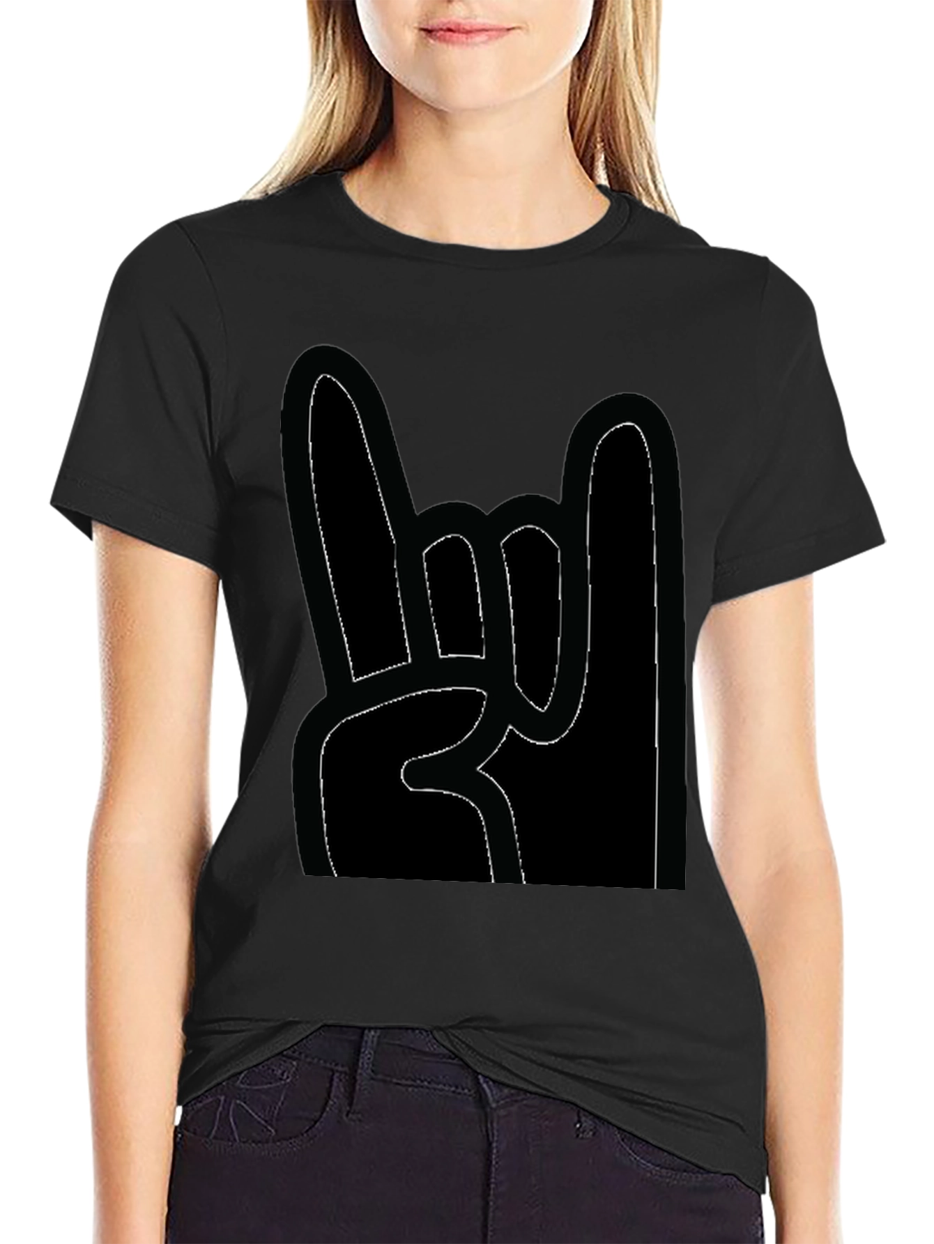 Rock On! Graphic Print Black T-Shirt