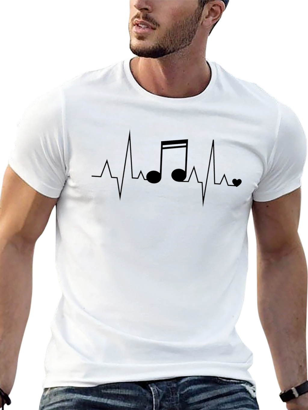 Music Heartbeat Graphic Tee - Stylish Mens Black T-Shirt