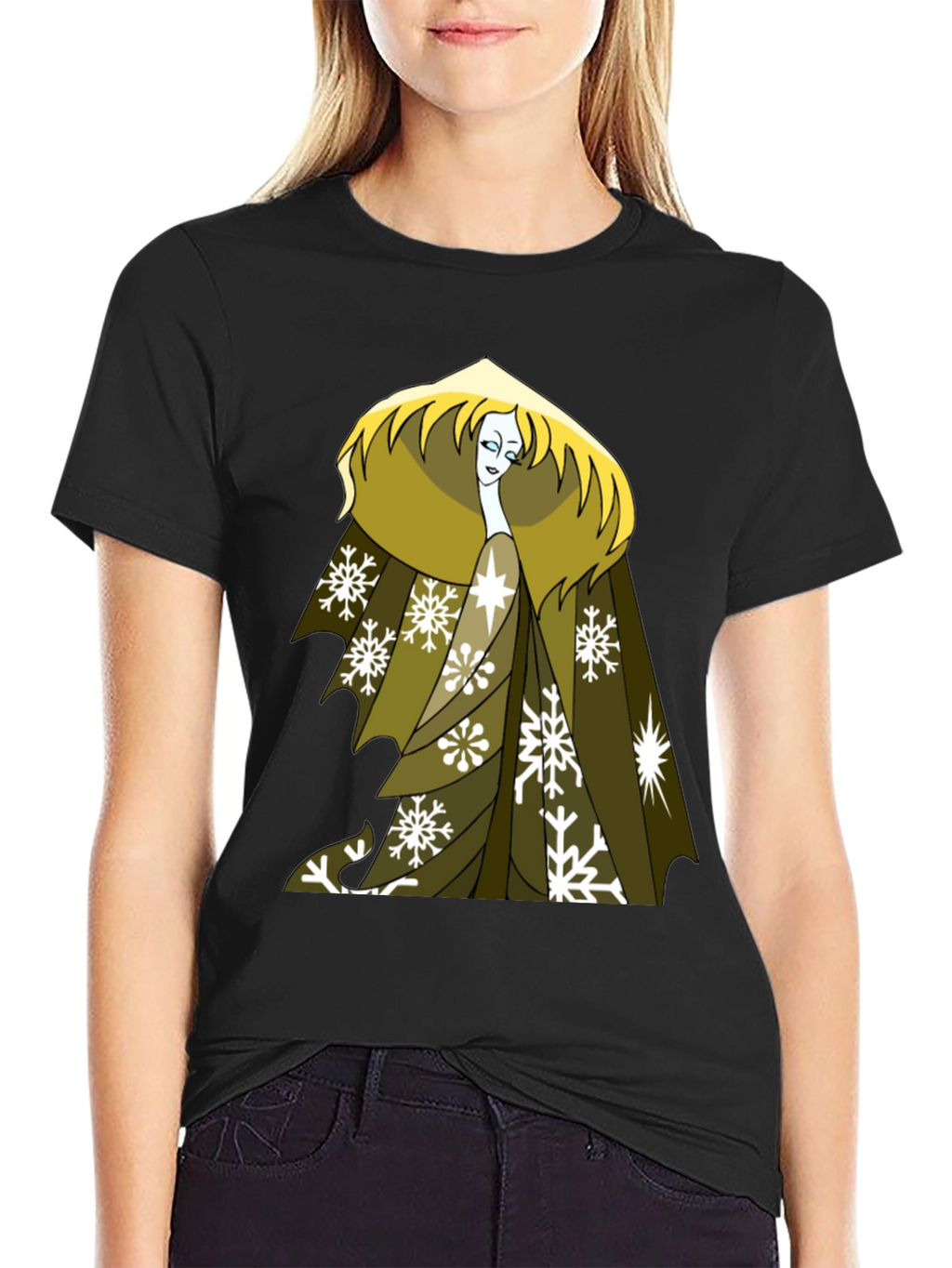 Snow Queen Graphic Tee - Black Cotton T-Shirt