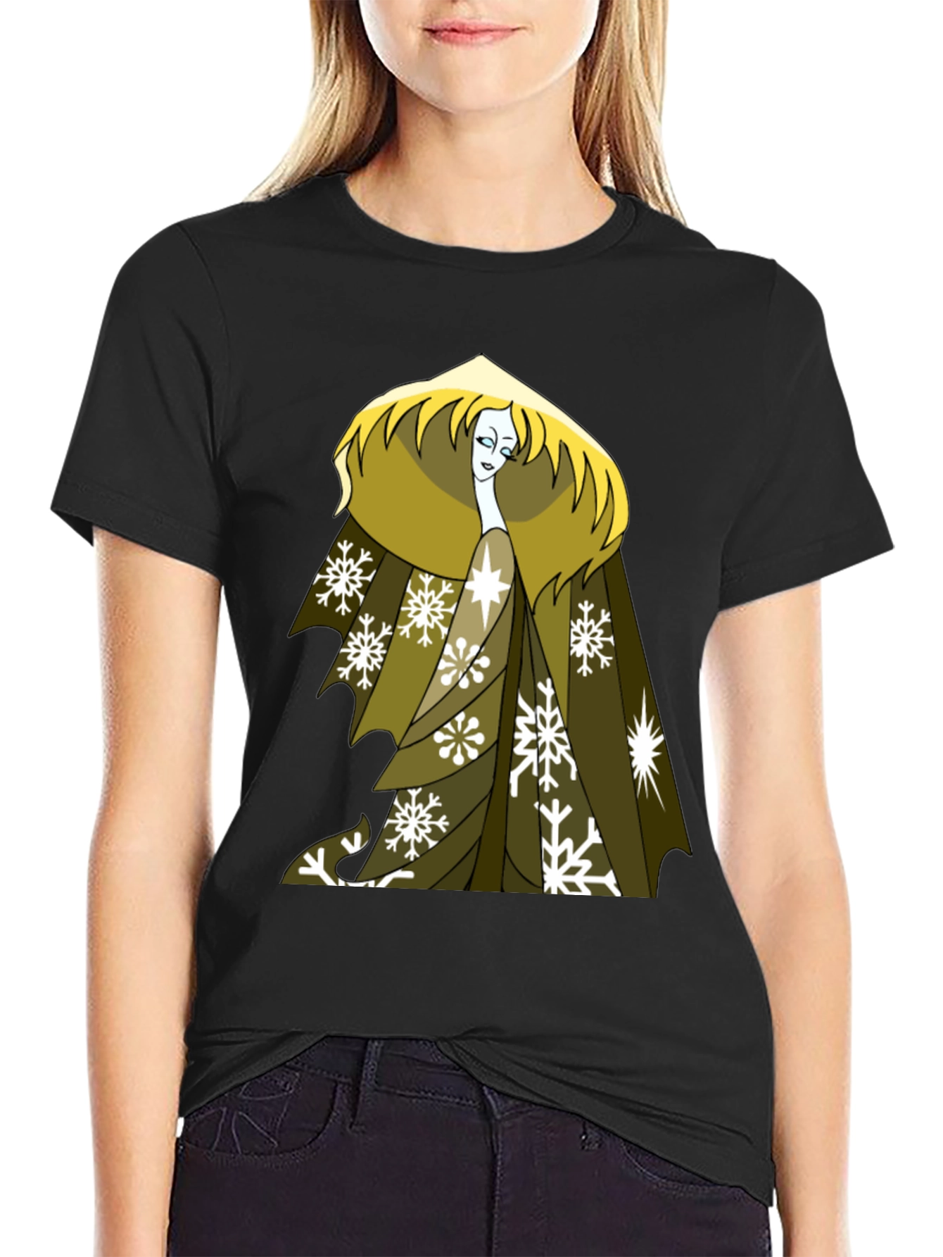 Snow Queen Graphic Tee - Black Cotton T-Shirt