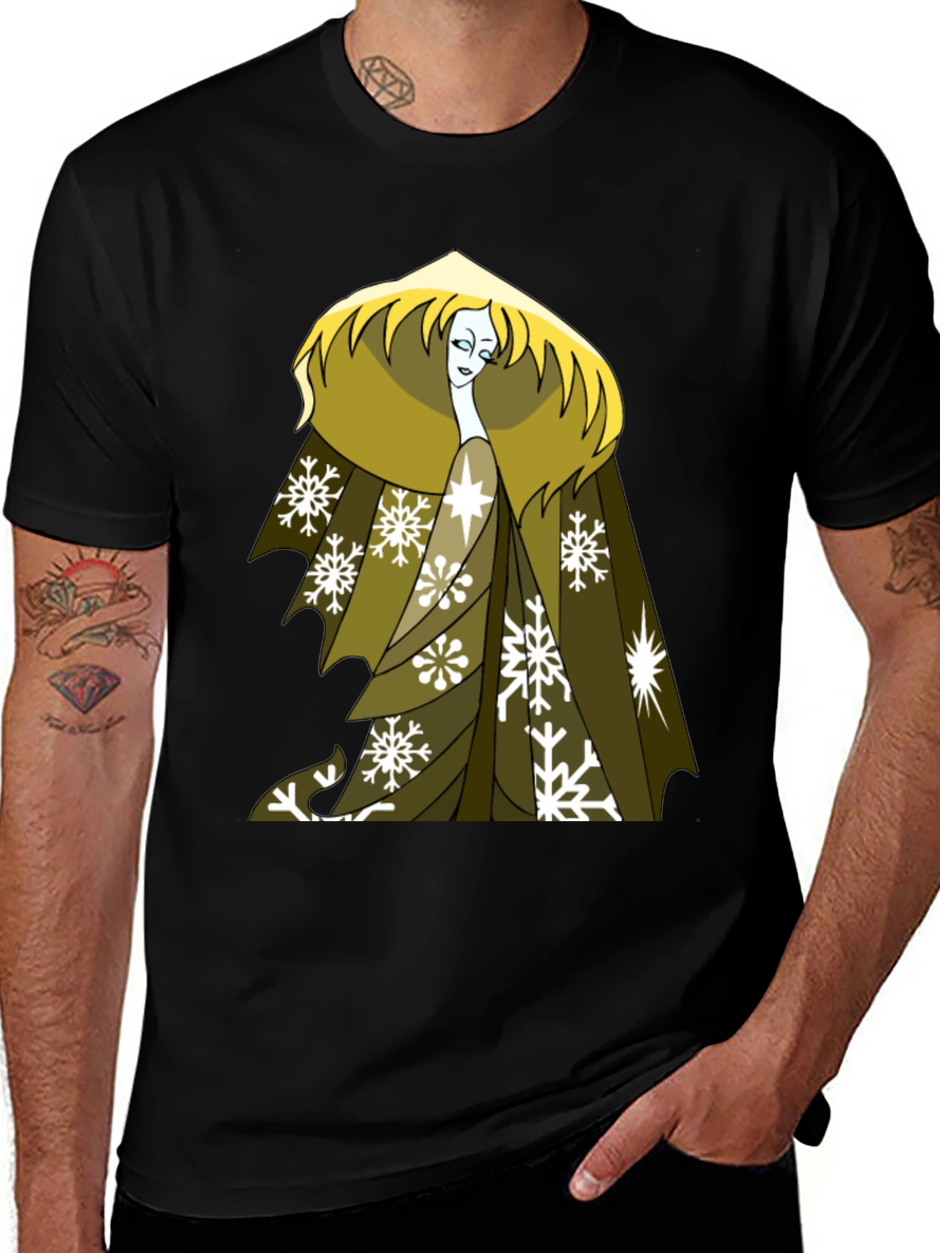 Snow Queen Graphic Tee - Black Cotton T-Shirt