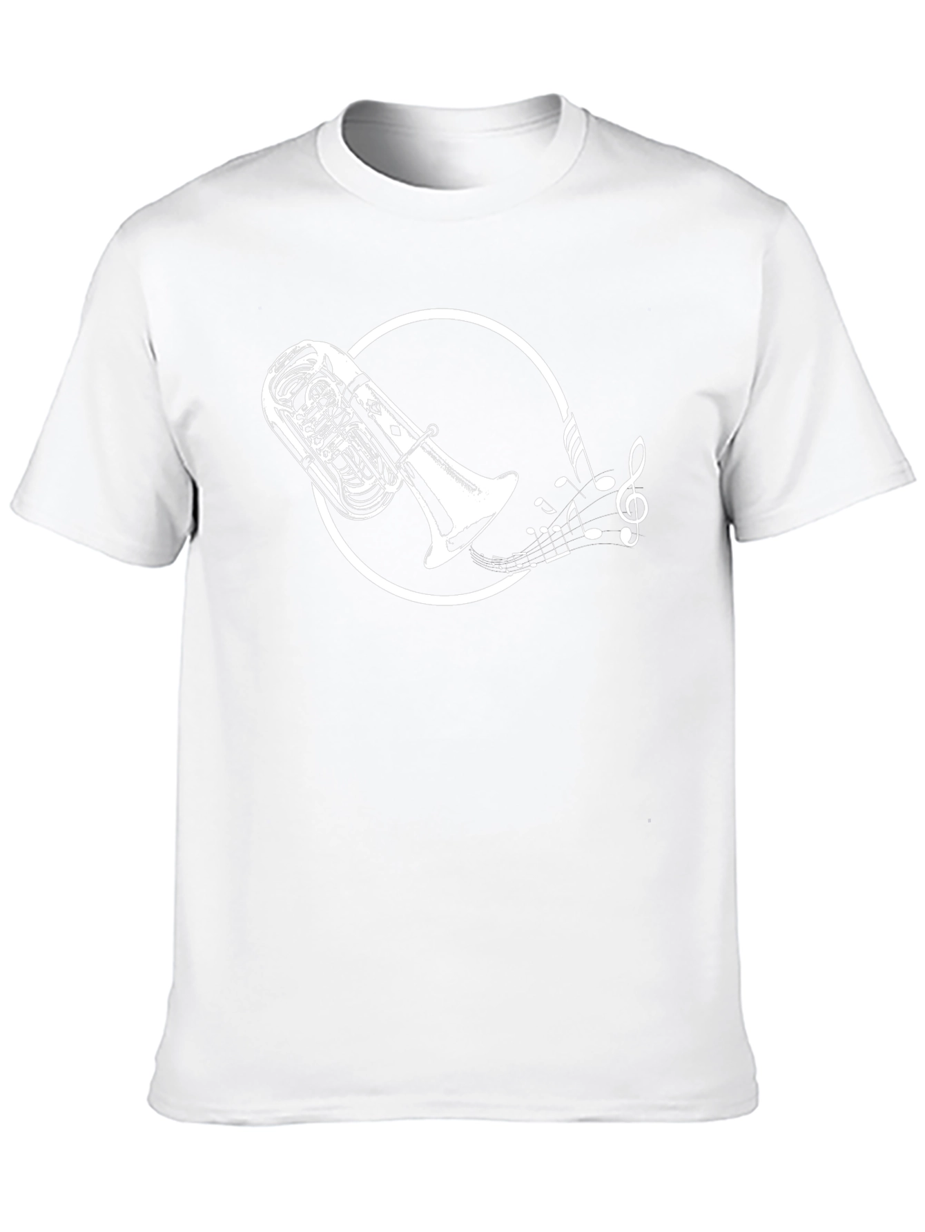 Black T-Shirt with Tuba and Music Notes Graphic