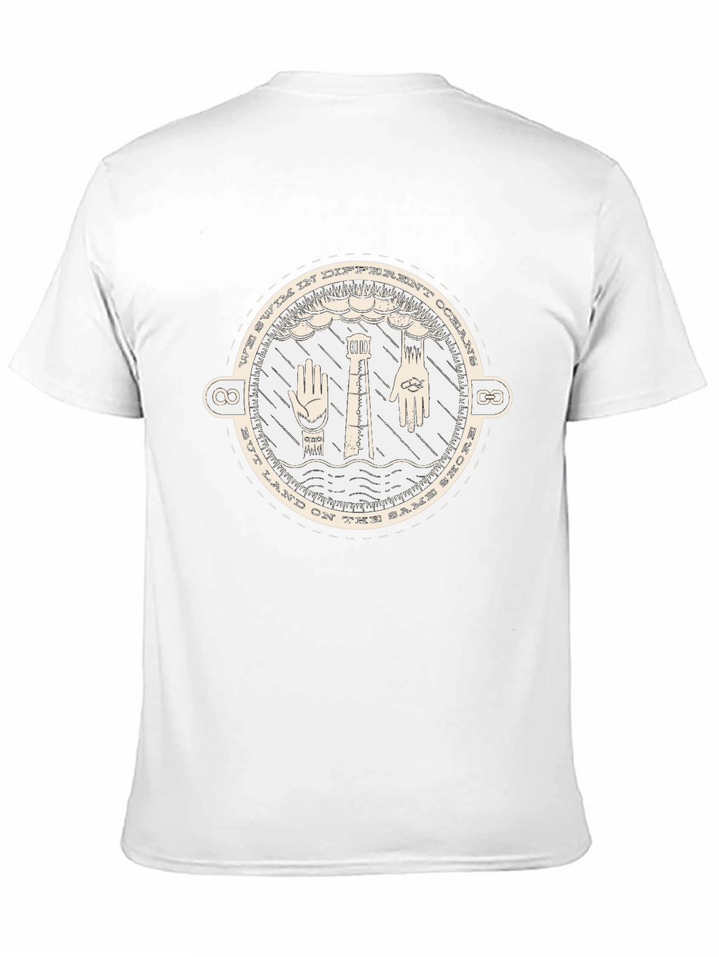 Unisex Black T-Shirt with Nautical-Themed Graphic