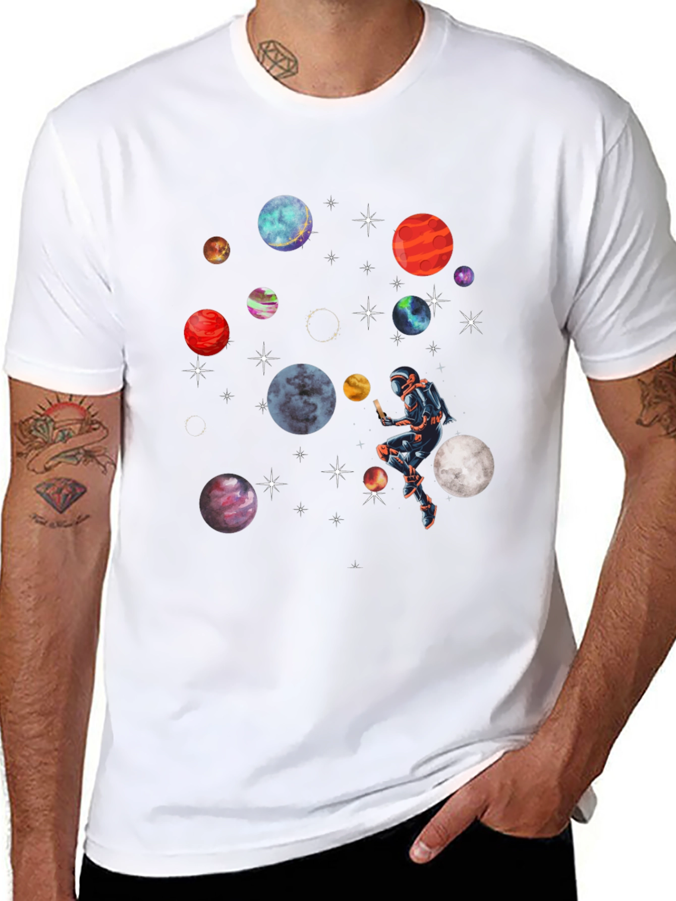 Cosmic Astronaut T-Shirt - Space Planets Design