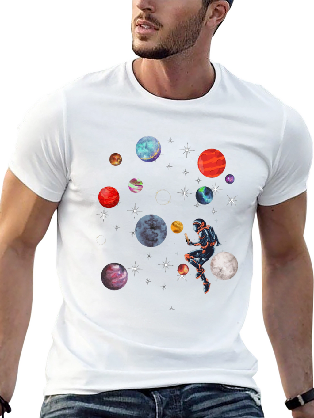 Cosmic Astronaut T-Shirt - Space Planets Design