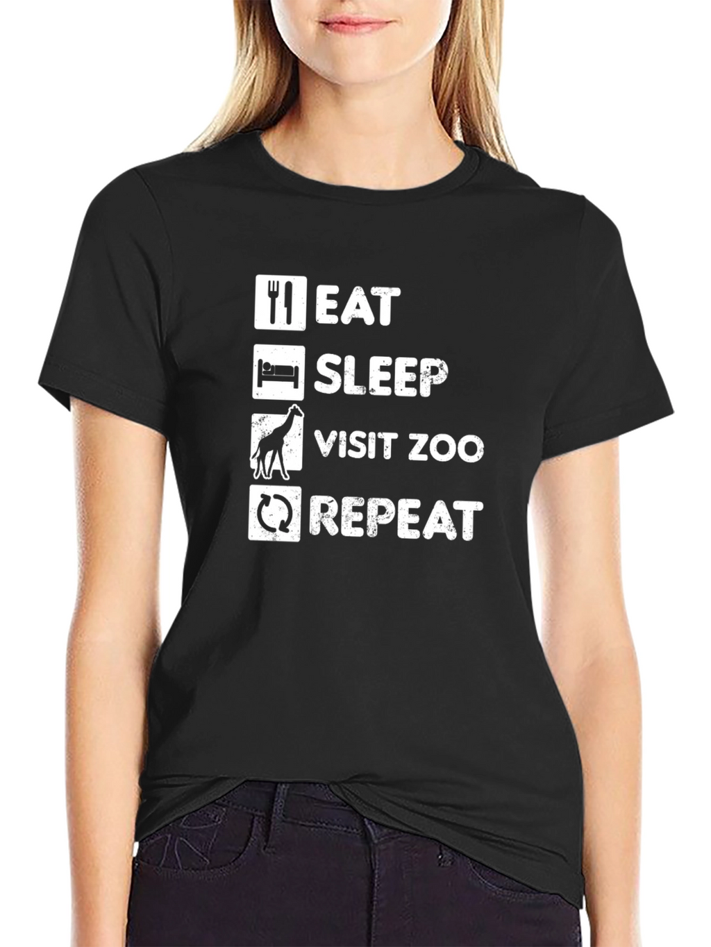 Eat Sleep Visit Zoo Repeat Black T-Shirt