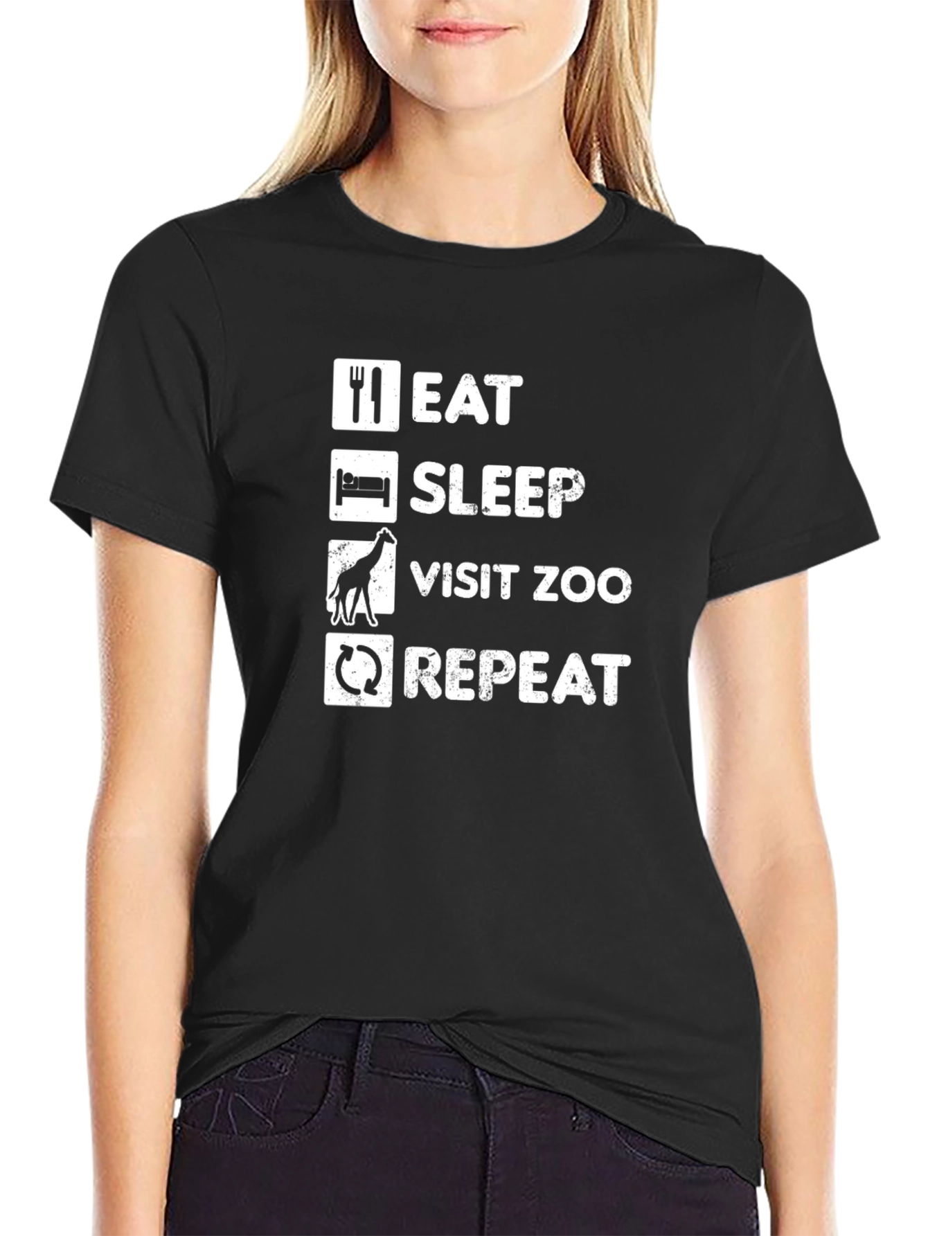 Eat Sleep Visit Zoo Repeat Black T-Shirt