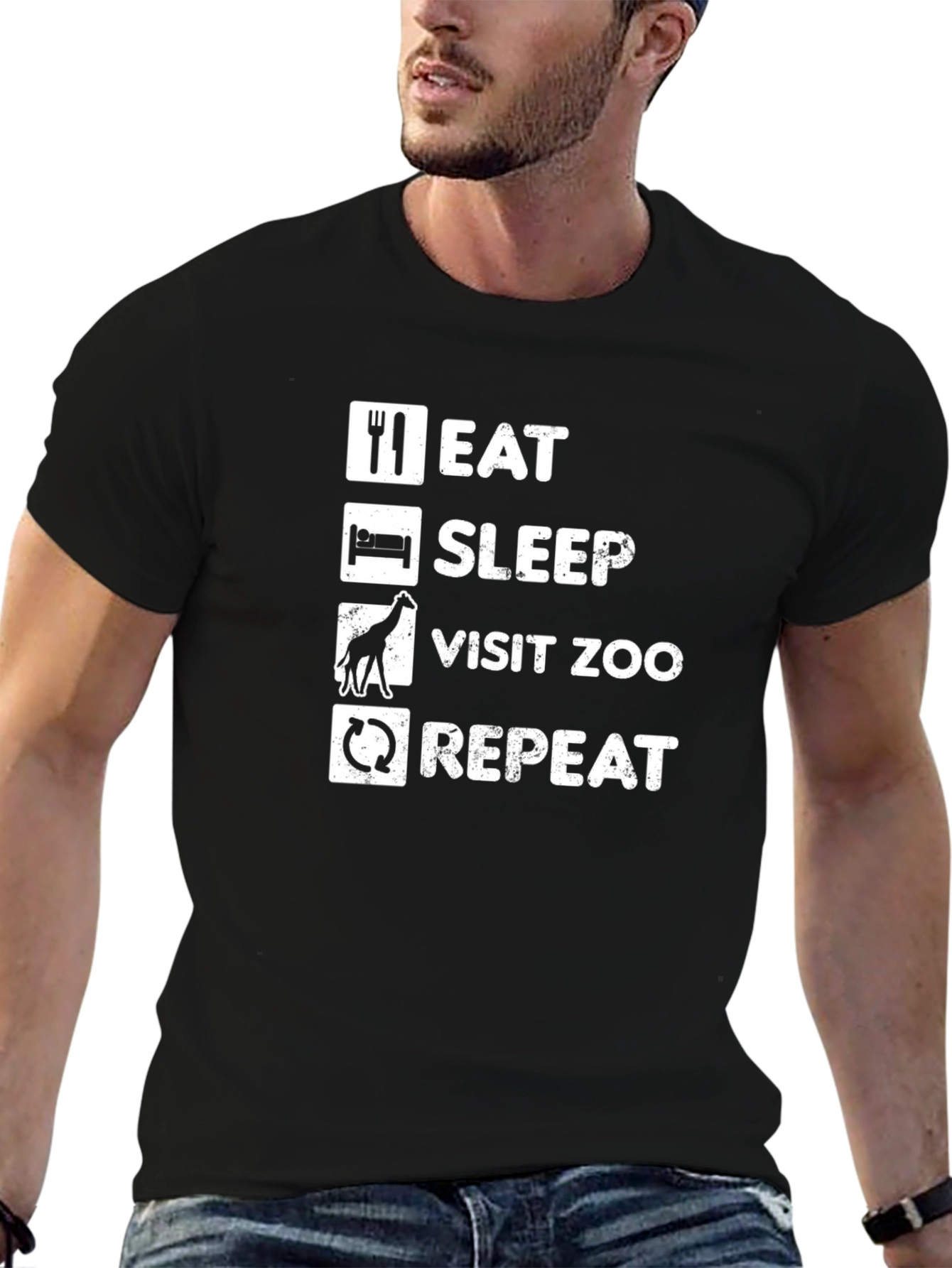 Eat Sleep Visit Zoo Repeat Black T-Shirt