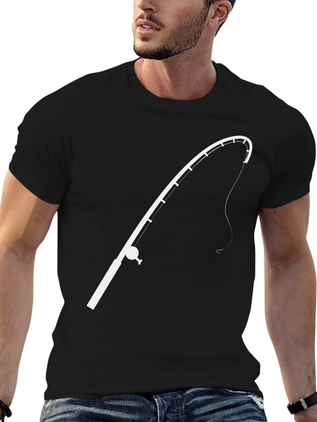 Fishing Rod Graphic Tee - Black Casual T-Shirt