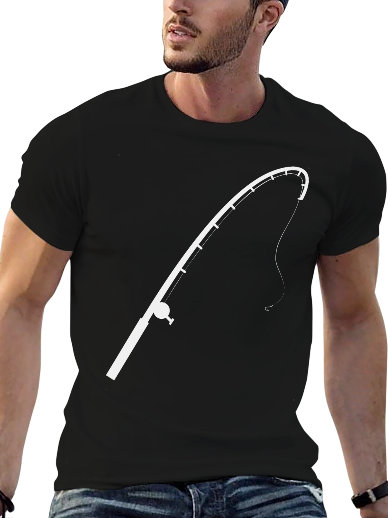 Fishing Rod Graphic Tee - Black Casual T-Shirt